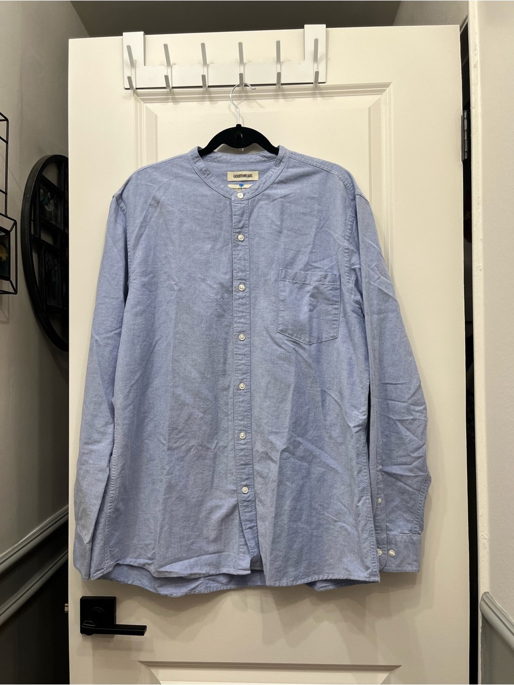 Goodthreads Light Blue Grandad Collar Button-Down Shirt 100% Cotton XL